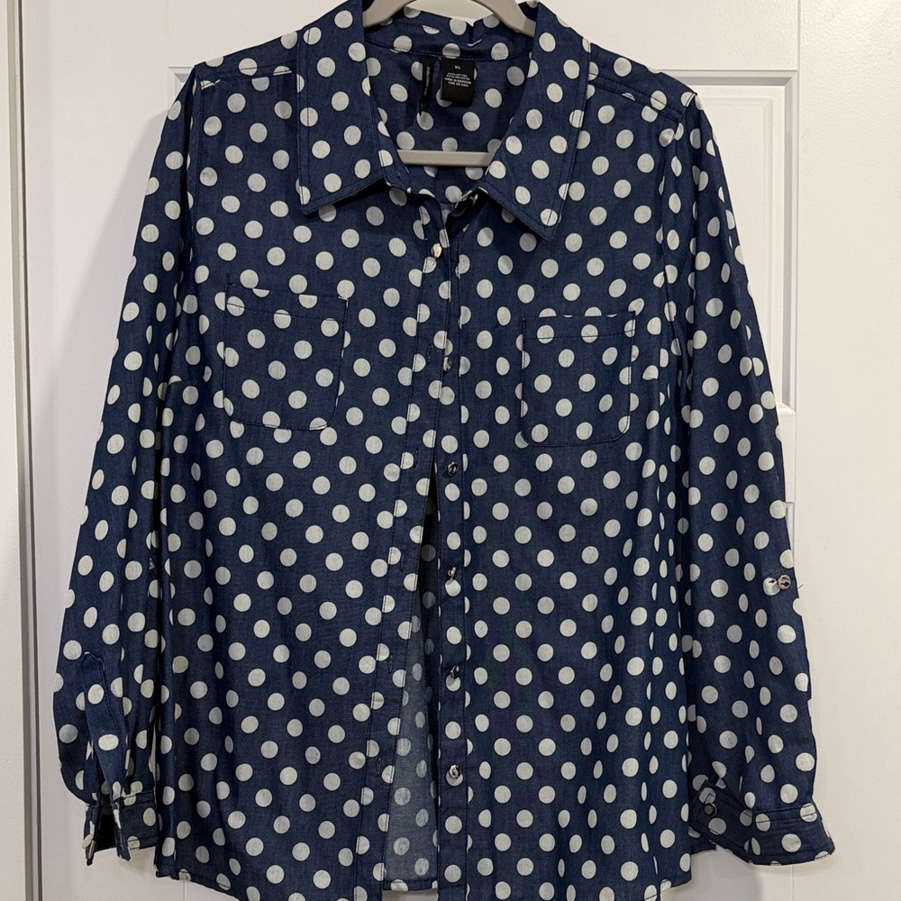 New Directions Navy Polka Dot Shirt